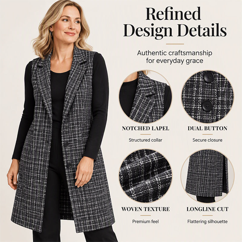 Women's Plaid Notched Lapel Longline Vest