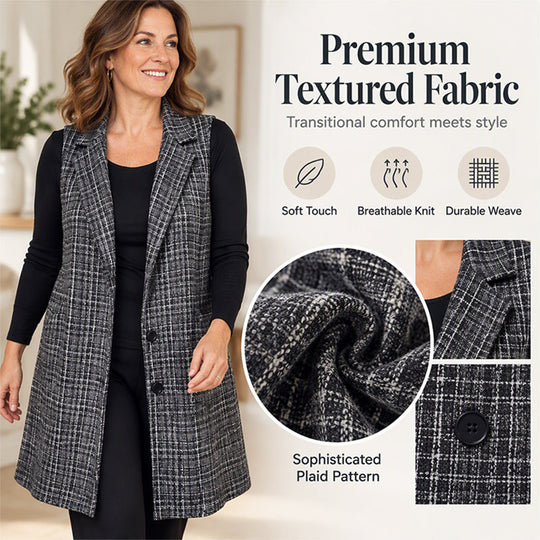 Women's Plaid Notched Lapel Longline Vest