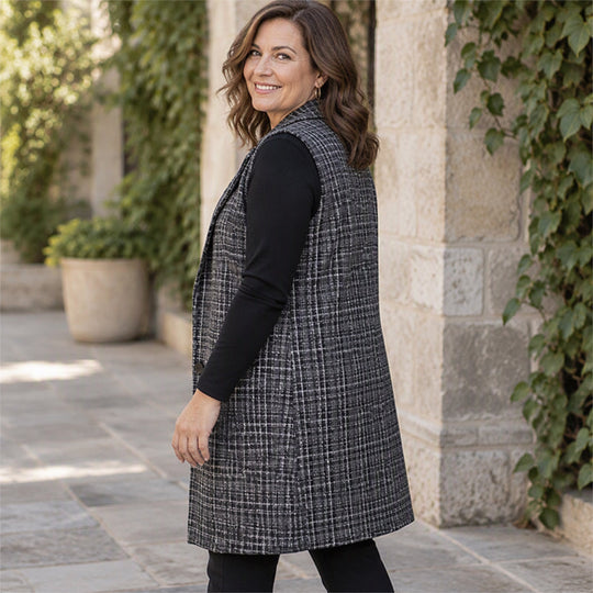 Women's Plaid Notched Lapel Longline Vest