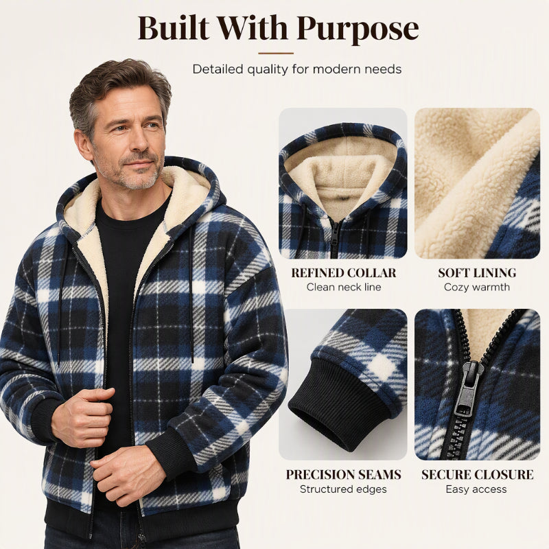 🍂 Timeless Check, Toasty Core Comfort | Men's Winter Warm Plaid Hooded Jacket