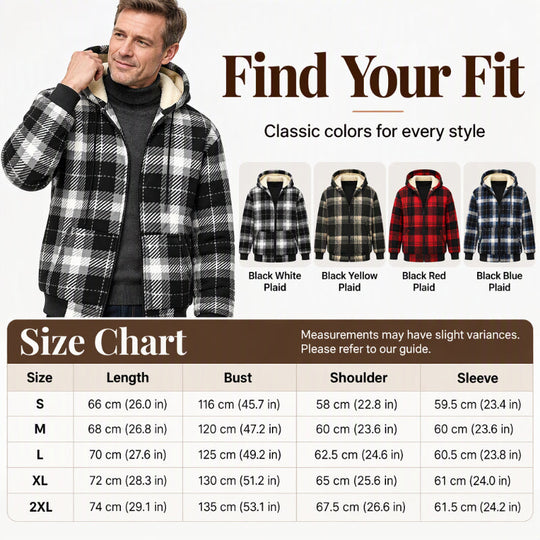 🍂 Timeless Check, Toasty Core Comfort | Men's Winter Warm Plaid Hooded Jacket