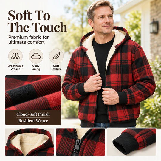 🍂 Timeless Check, Toasty Core Comfort | Men's Winter Warm Plaid Hooded Jacket