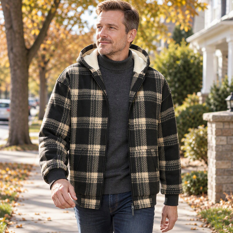🍂 Timeless Check, Toasty Core Comfort | Men's Winter Warm Plaid Hooded Jacket