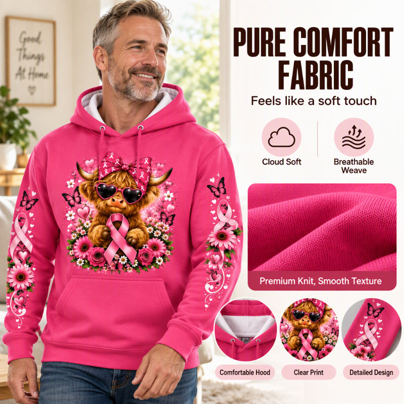 Men's Highland Cow Printed Hoodie with Pocket