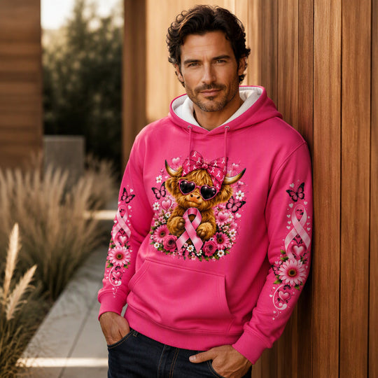 Men's Highland Cow Printed Hoodie with Pocket