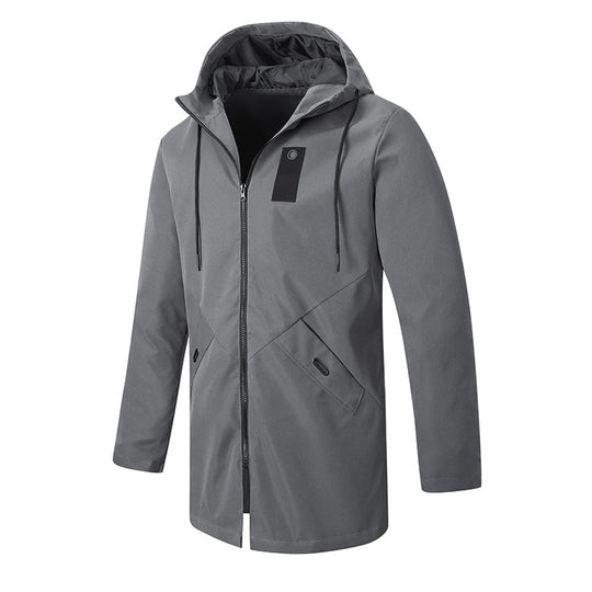Men's Mid-Length Hooded Windbreaker Trench