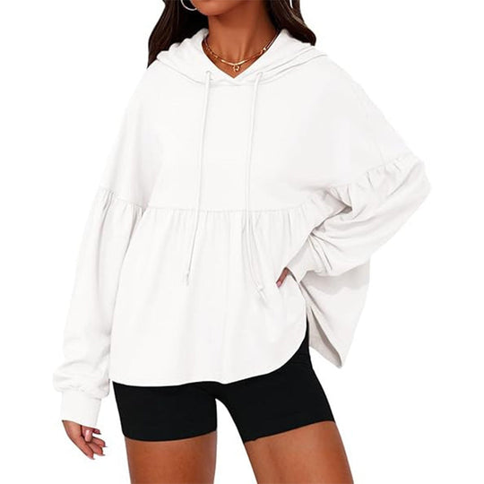 Women's Loose Ruffle Hem Hooded Sweatshirt