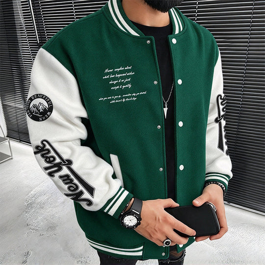 Men's Casual Color-Block Baseball Jacket
