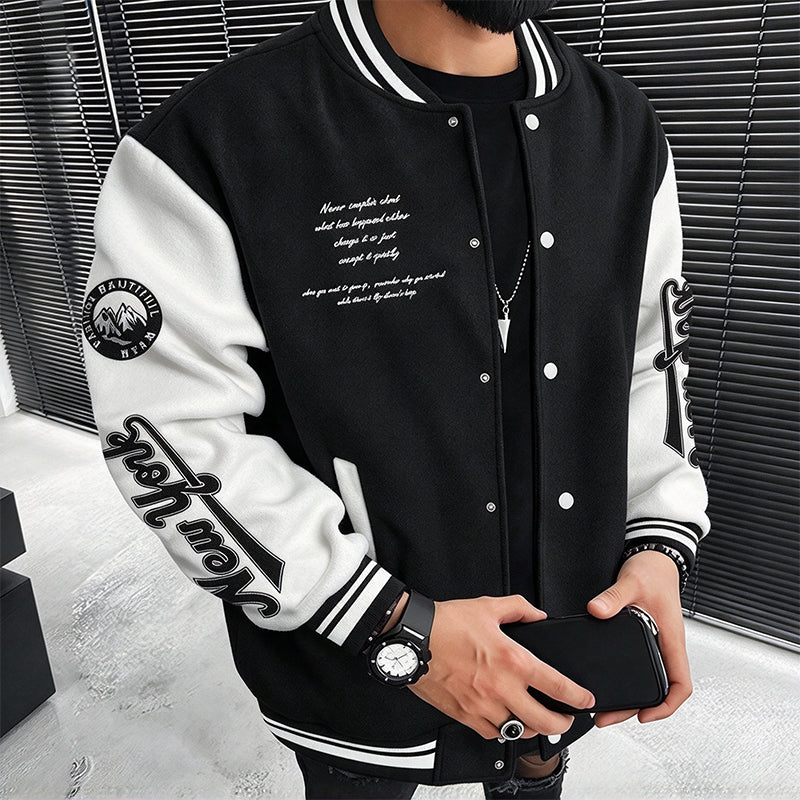 Men's Casual Color-Block Baseball Jacket