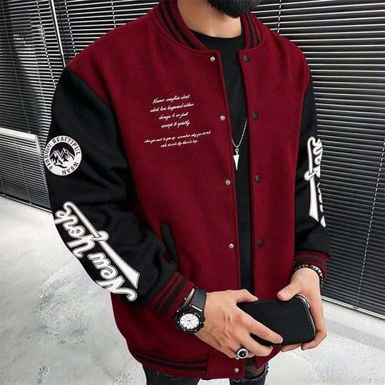 Men's Casual Color-Block Baseball Jacket