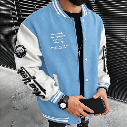 Men's Casual Color-Block Baseball Jacket