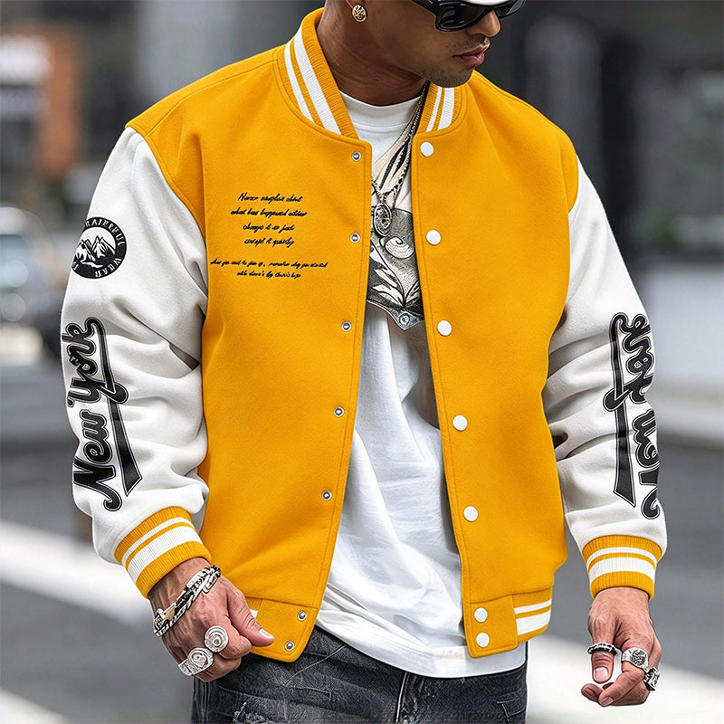 Men's Casual Color-Block Baseball Jacket