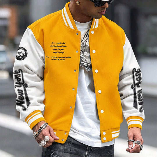 Men's Casual Color-Block Baseball Jacket