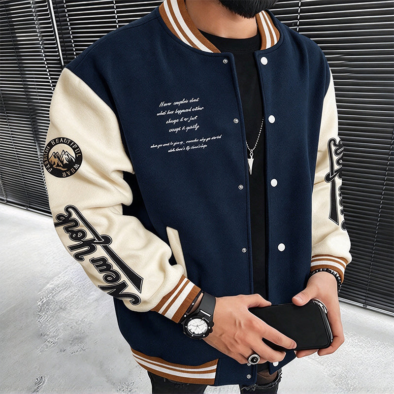 Men's Casual Color-Block Baseball Jacket