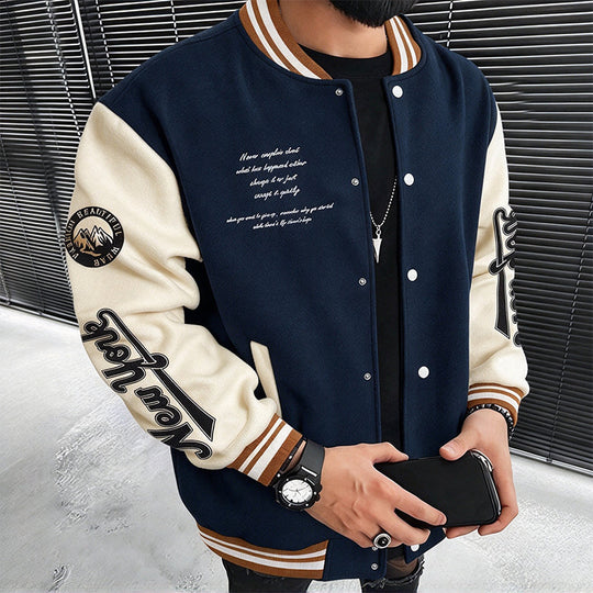 Men's Casual Color-Block Baseball Jacket