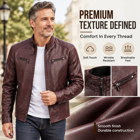 Men's Stylish Stand Collar PU Leather Jacket