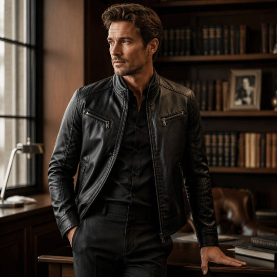 Men's Stylish Stand Collar PU Leather Jacket