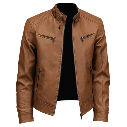 Men's Stylish Stand Collar PU Leather Jacket
