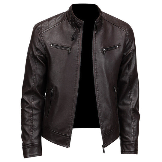 Men's Stylish Stand Collar PU Leather Jacket