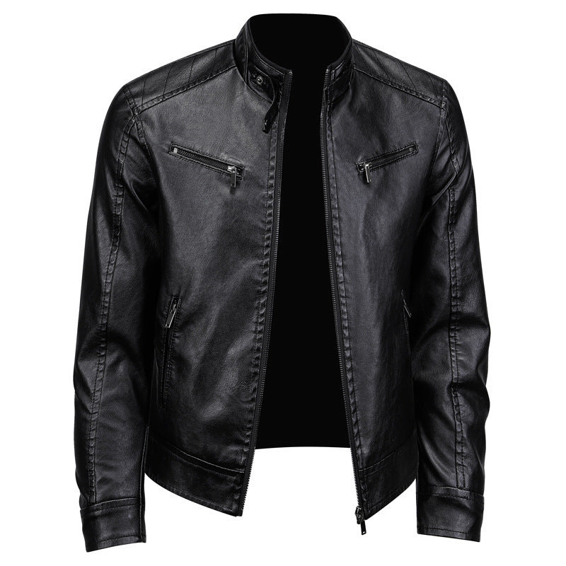 Men's Stylish Stand Collar PU Leather Jacket