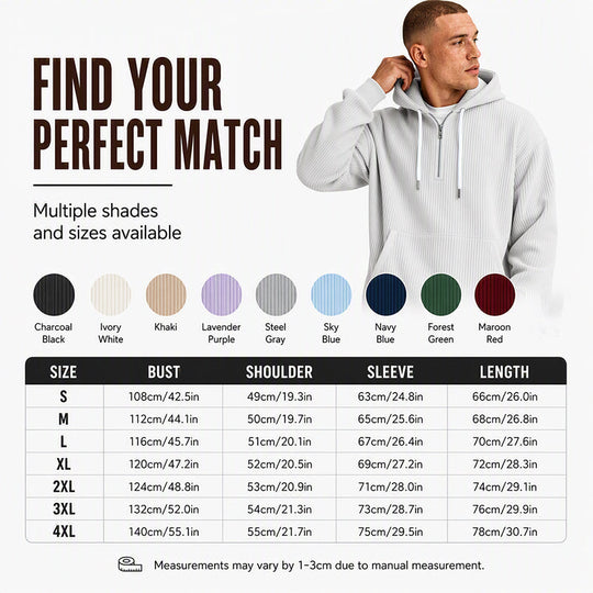 Men's Casual Half-Zip Corduroy Hoodie