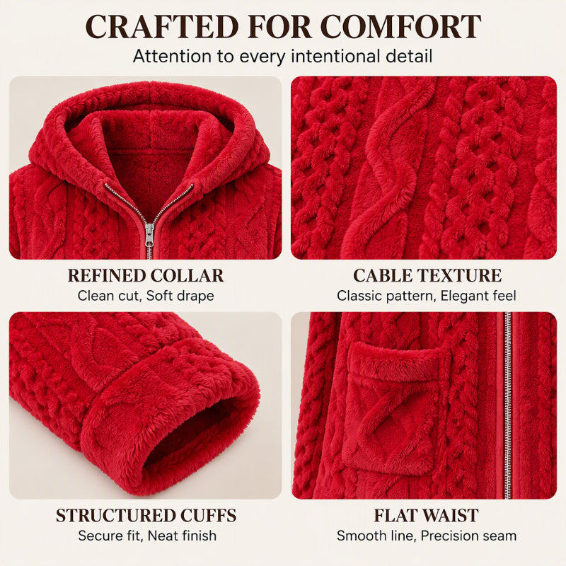 🧶 Cloud-Soft Warmth, Easy Coordinated Comfort | Women's Plush Cable Knit Hooded Jacket & Pants Set