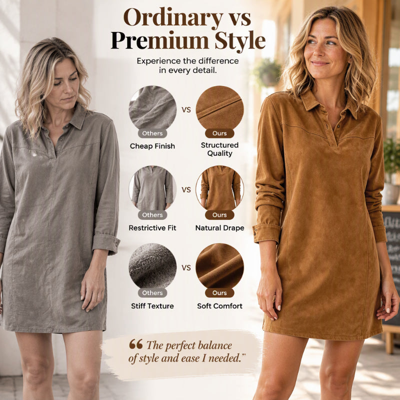Women's Elegant Faux Suede Shirt Dress
