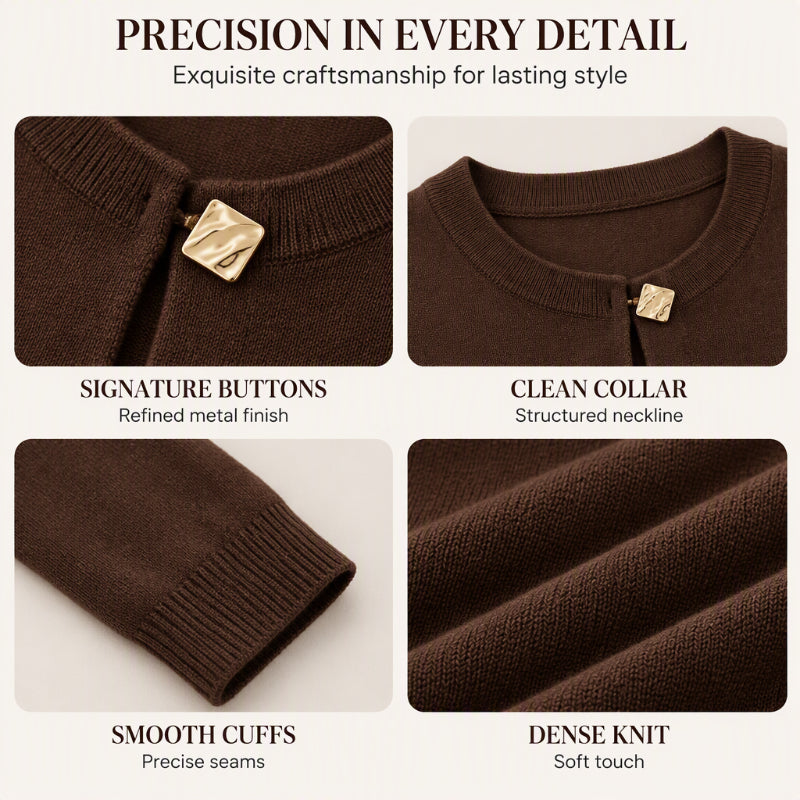 ✨ Eye-Catching Button Accents, Soft Touch Comfort | Women's Chic Crewneck Knit Cardigan with Gold Buttons