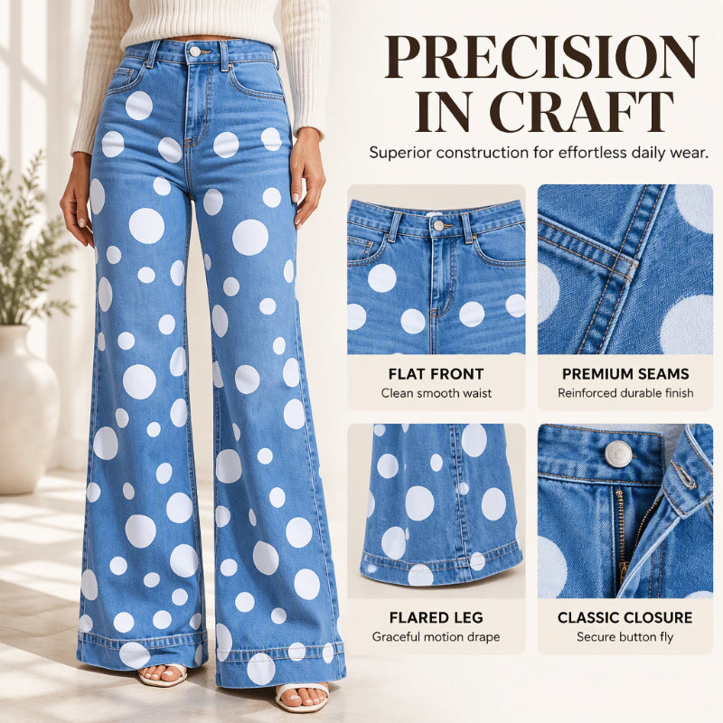 Women's High-Waisted Polka Dot Flared Jeans