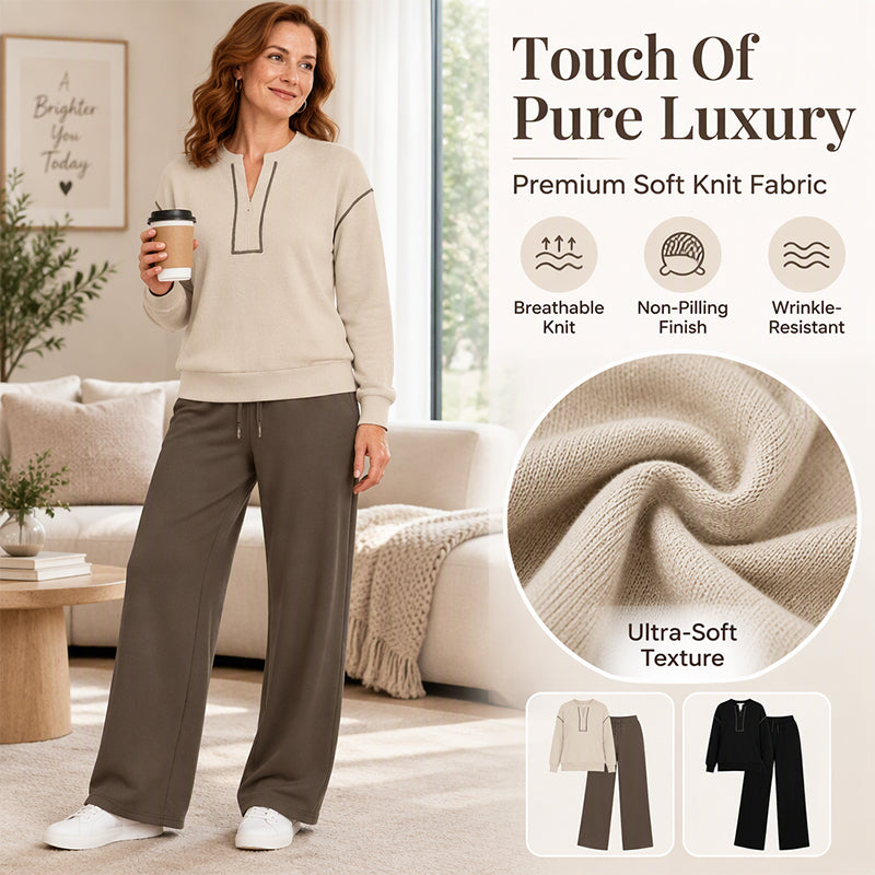 🔥Black Friday Sale -Up to 50% OFF!🍂Women's Long Sleeve Half-Zip Top & Wide-Leg Pants Set