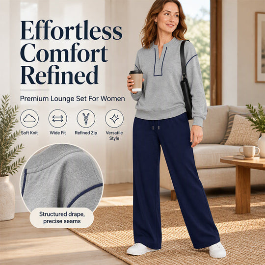 🔥Black Friday Sale -Up to 50% OFF!🍂Women's Long Sleeve Half-Zip Top & Wide-Leg Pants Set
