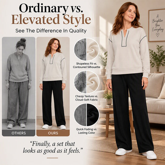 🔥Black Friday Sale -Up to 50% OFF!🍂Women's Long Sleeve Half-Zip Top & Wide-Leg Pants Set
