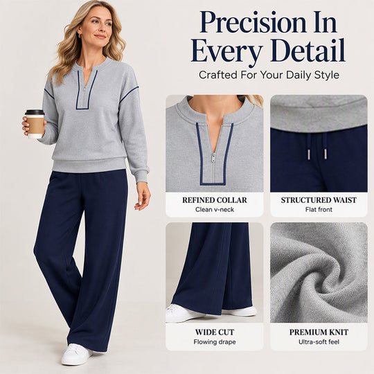 🔥Black Friday Sale -Up to 50% OFF!🍂Women's Long Sleeve Half-Zip Top & Wide-Leg Pants Set