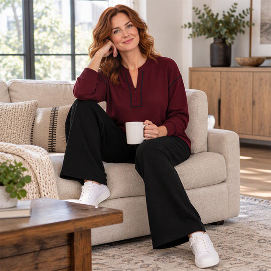 🔥Black Friday Sale -Up to 50% OFF!🍂Women's Long Sleeve Half-Zip Top & Wide-Leg Pants Set