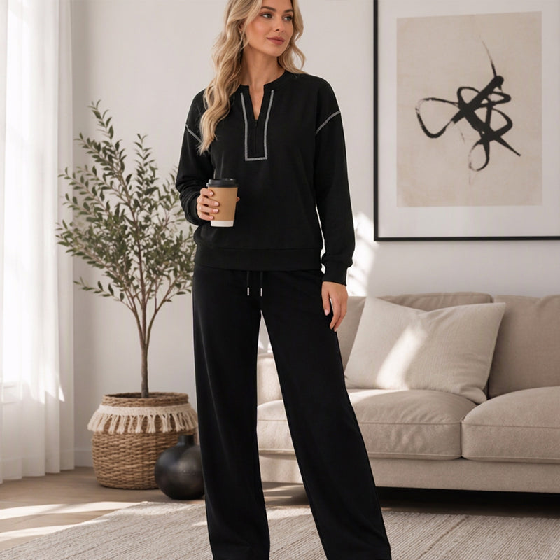🔥Black Friday Sale -Up to 50% OFF!🍂Women's Long Sleeve Half-Zip Top & Wide-Leg Pants Set