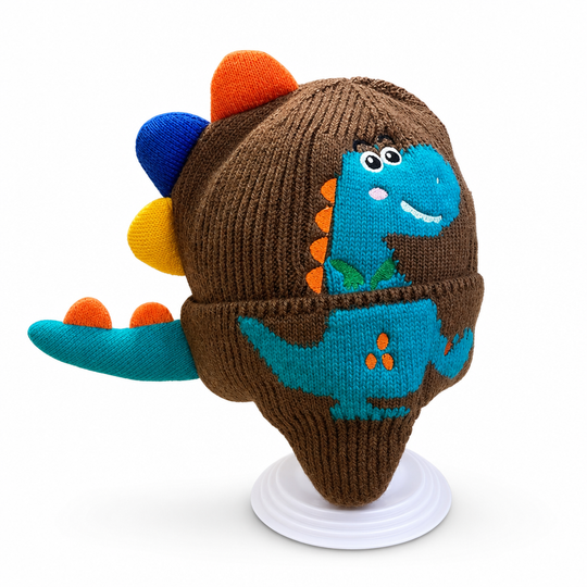 Cute Toddler Kids Dinosaur Knit Beanie Hat Winter Thick Warm Windproof Earflap Cap for Boys and Girls