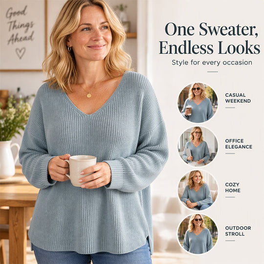 Women's Oversized V-Neck Knit Sweater