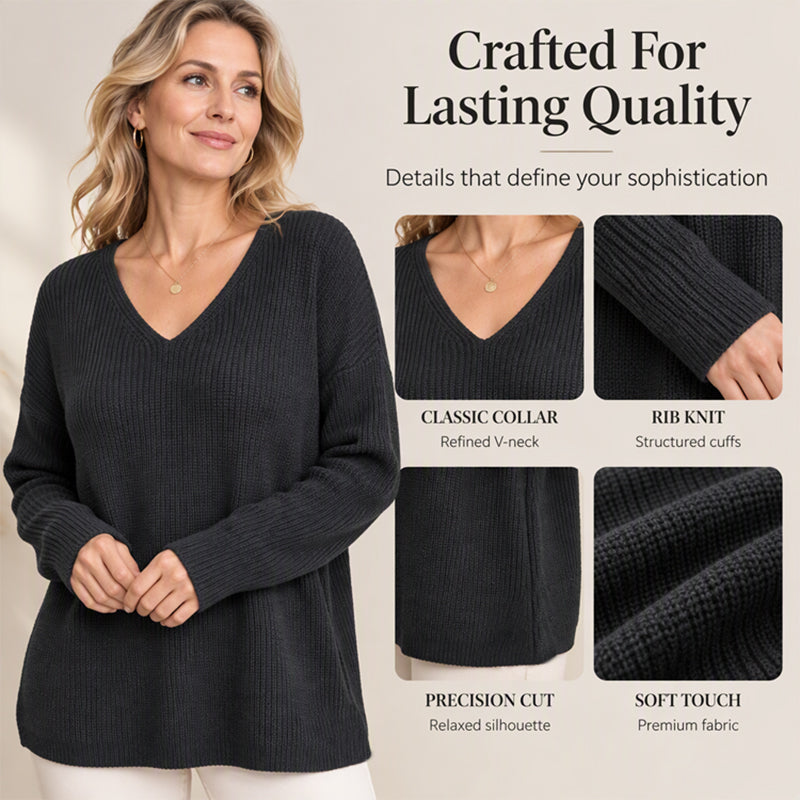 Women's Oversized V-Neck Knit Sweater