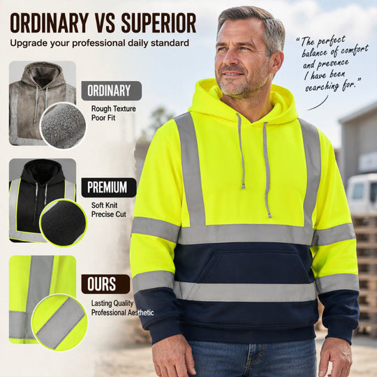 🦺 Be-Seen Confidence, Easy On/Off | Men's High Visibility Reflective Zipper Hoodie