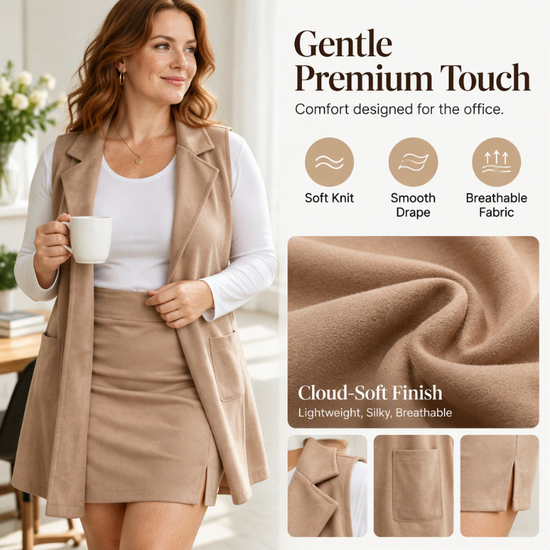 🧥 Polished Layered Look, Leg-Elongating Proportion | Women's Lapel Open Front Long Vest and Mini Skirt Set