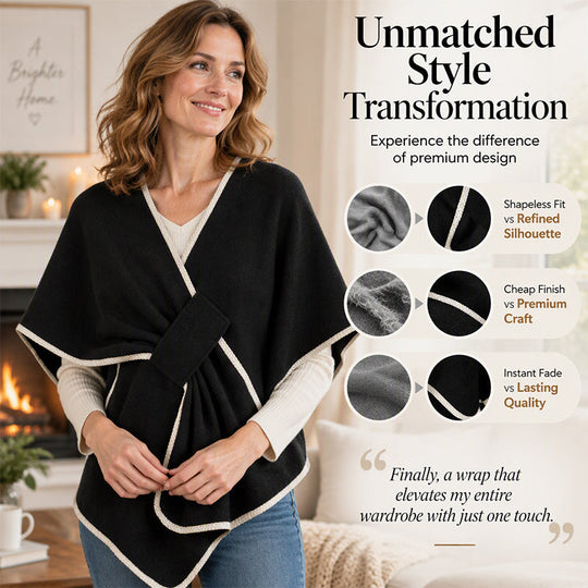 🧣 Flowing Drape, Easy Layering Comfort | Women's Elegant Knitted Poncho Shawl